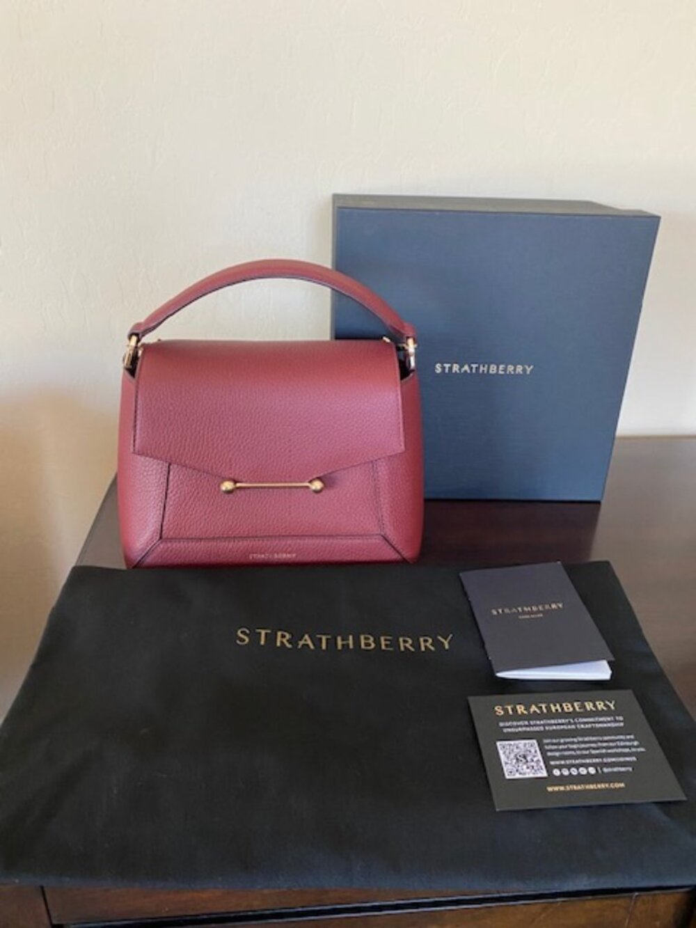 Strathberry Mosaic Grain Leather Envelope Flap Top-Handle/Crossbody Bag Small